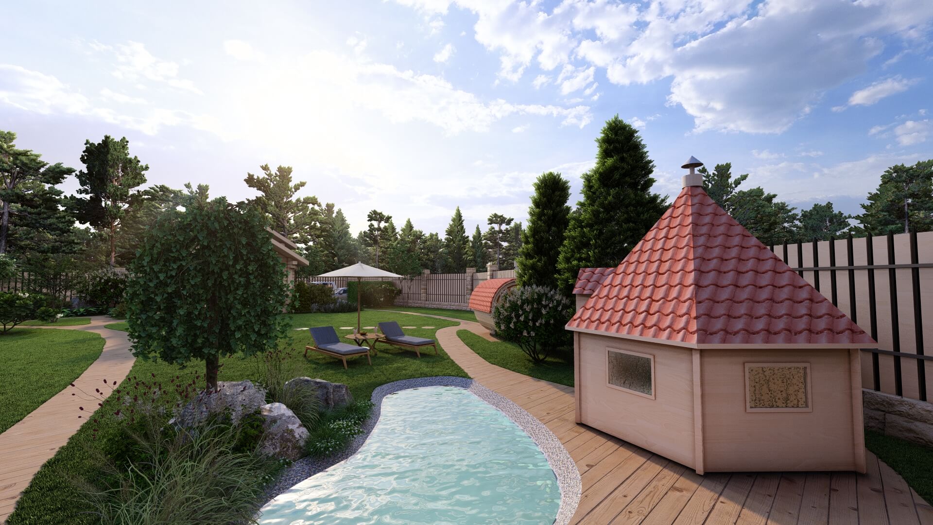 3D Визуализация - Фотореалистичный рендер проекта озеленения частного участка